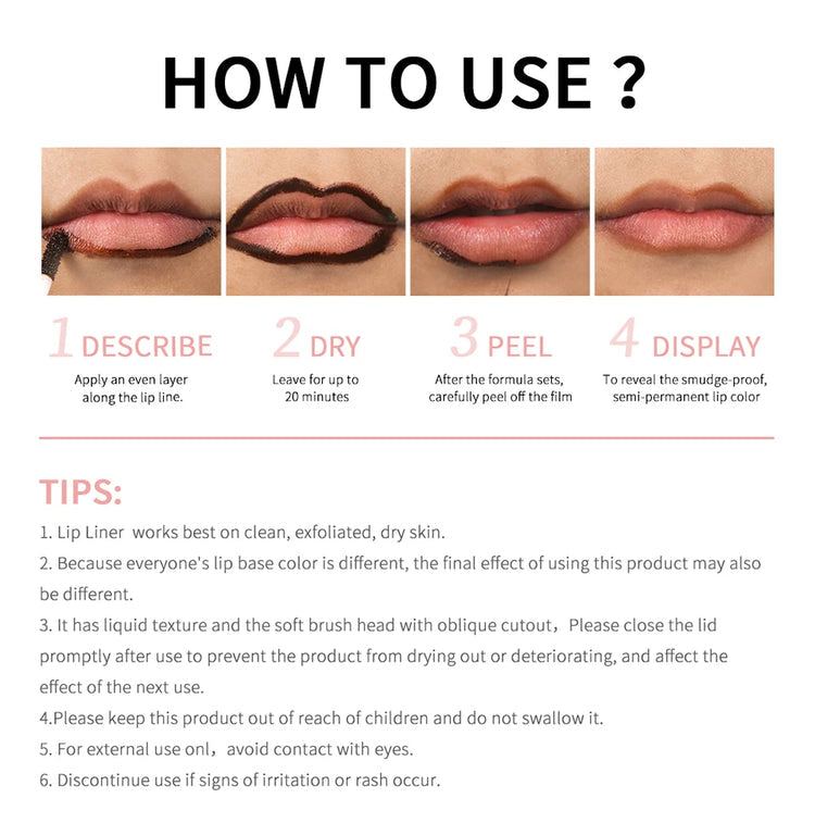LAKERAIN Waterproof Lip Liner Peel Off Tattoo Lip Gloss Peel-Off Lip Liner Matte